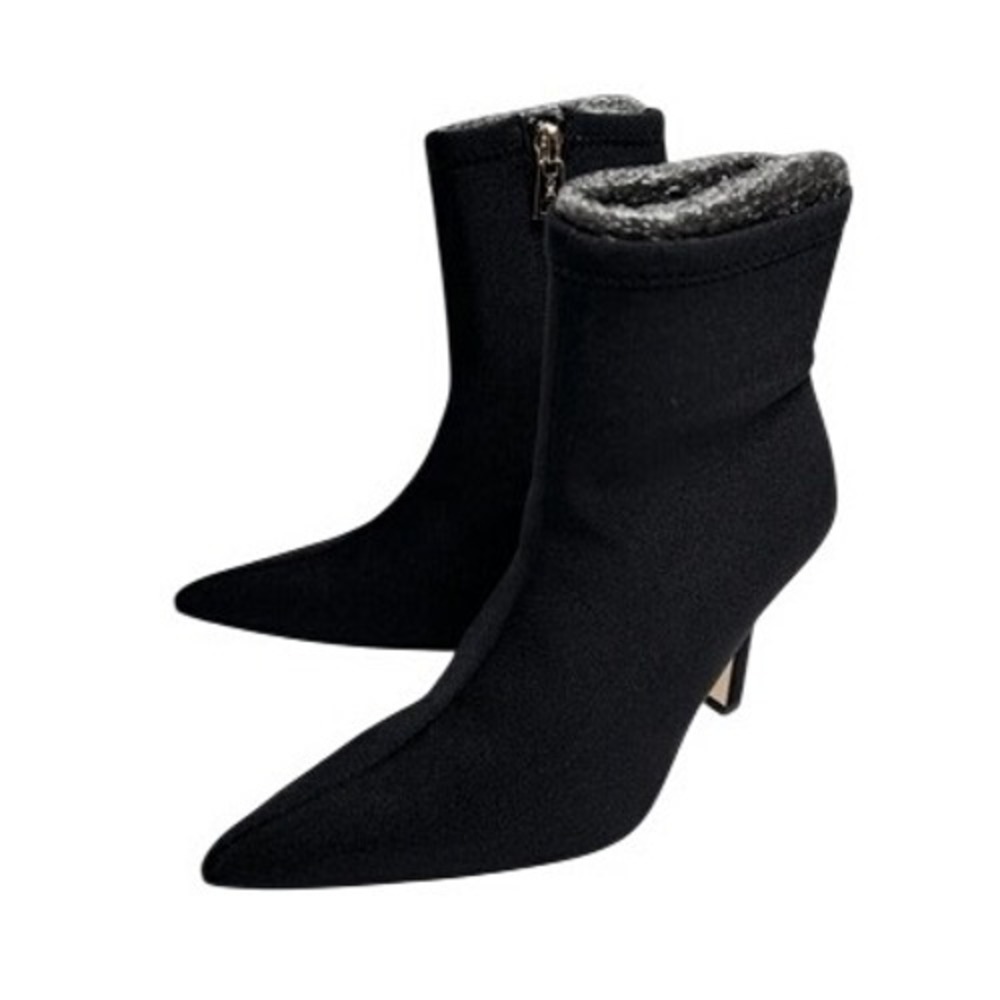 Good American Cinder-Ella Black Scuba Pointed Toe Stiletto Bootie Size 5.5 NEW - Picture 3 of 9
